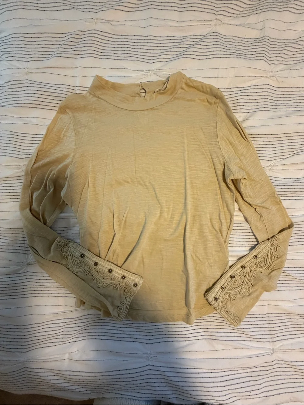 Free People Cream Embroidered Long Sleeve Top